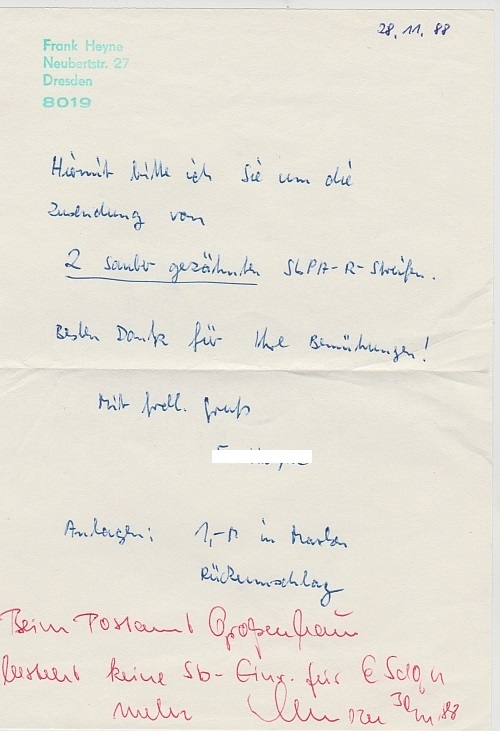 Antwortschreiben vom 30.11.88